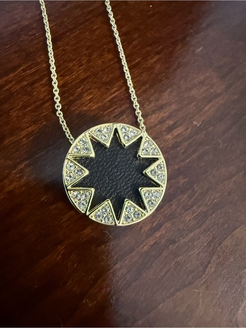 House of Harlow 1960 Gold-Tone Pendant Necklace with Black Center and Crystals
